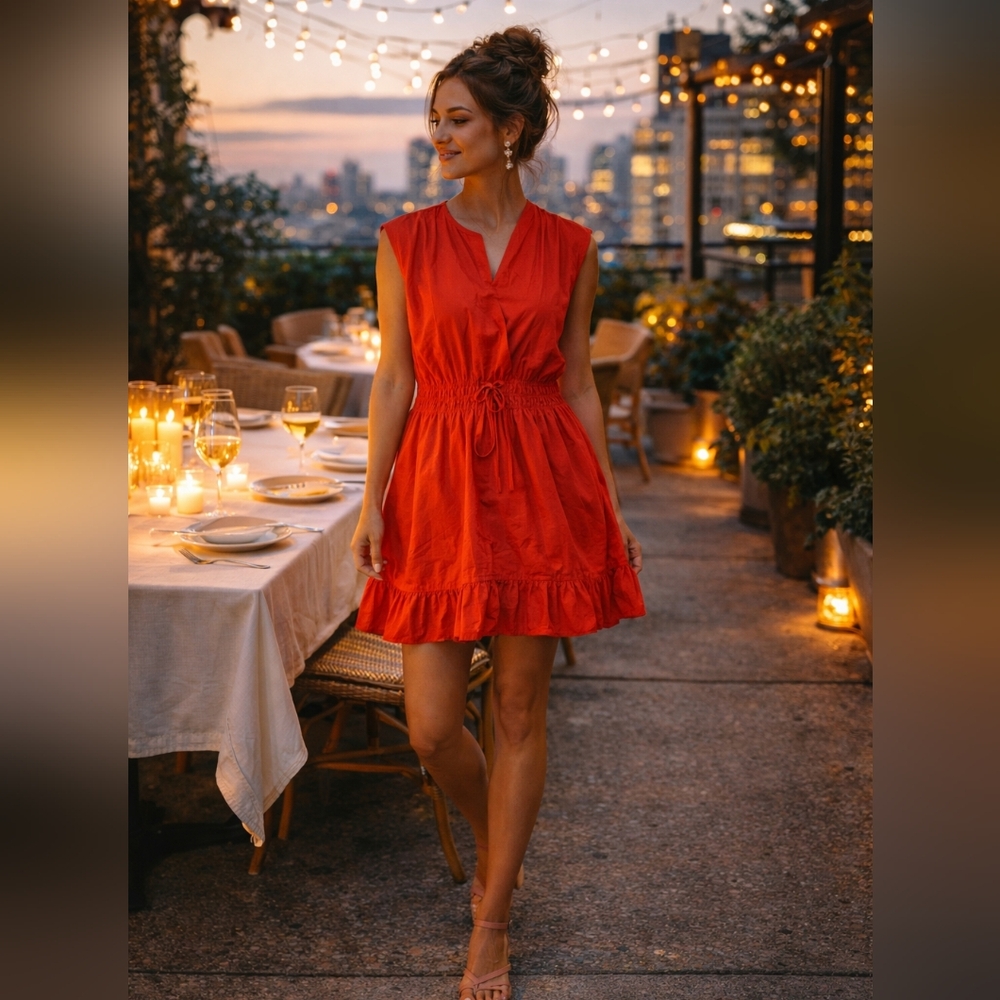 Nicole Miller NY Red Dress 3X NWT Smocked Waist Ruffle Hem Plus Size - Picture 6 of 6